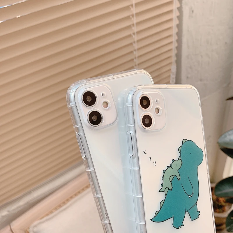 cute cartoon animal dinosaur shockproof phone case for iphone 11 12 pro max x xs xr 7 8 plus se 2020 transparent soft tpu cover free global shipping