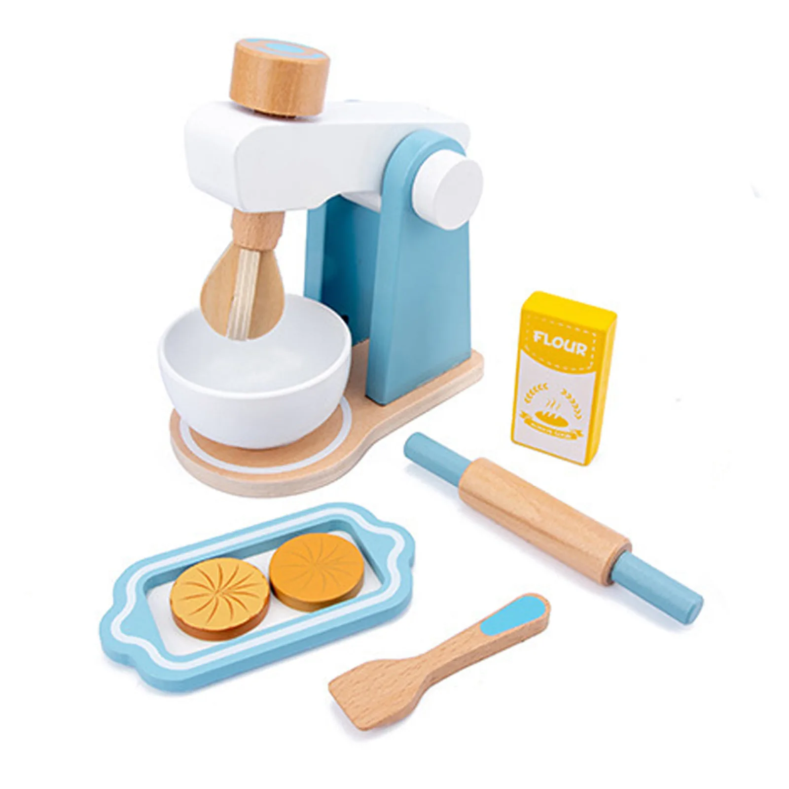 

Play Coffee Toaster Mixer Children Kitchen Wooden Playset Toys,Kitchen Utensils Set Wooden Mixer Montessori Educational Toys