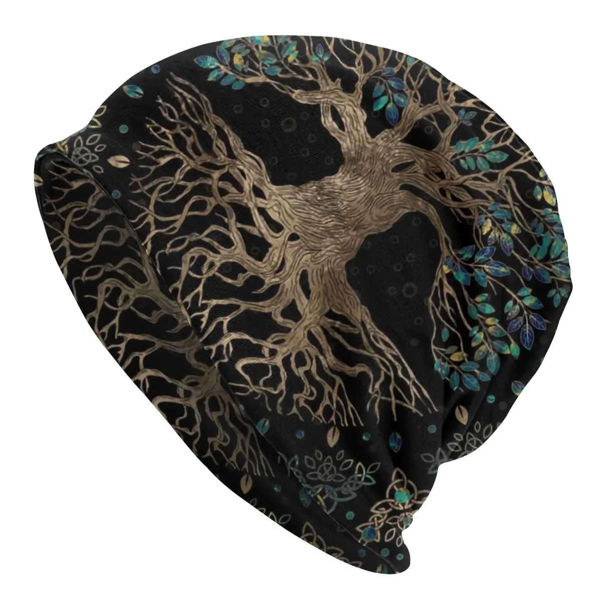 

Tree Of Life Yggdrasil Golden And Marble Ornament Beanies Caps Women Hip Hop Winter Warm Knitting Hat Adult Vikings Bonnet Hats