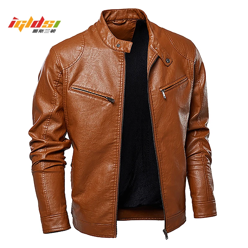Мужская зимняя кожаная куртка толстая мотоциклетная с капюшоном Флисовая теплая