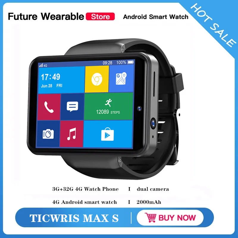 TICWRIS MAX S 2.4'IPS 640 * 480 3G + 32G 4G Watch Phone Smartwatch 2020 Dual Camera Face Unlock Life Assistant GPS Game Play Смарт-часы