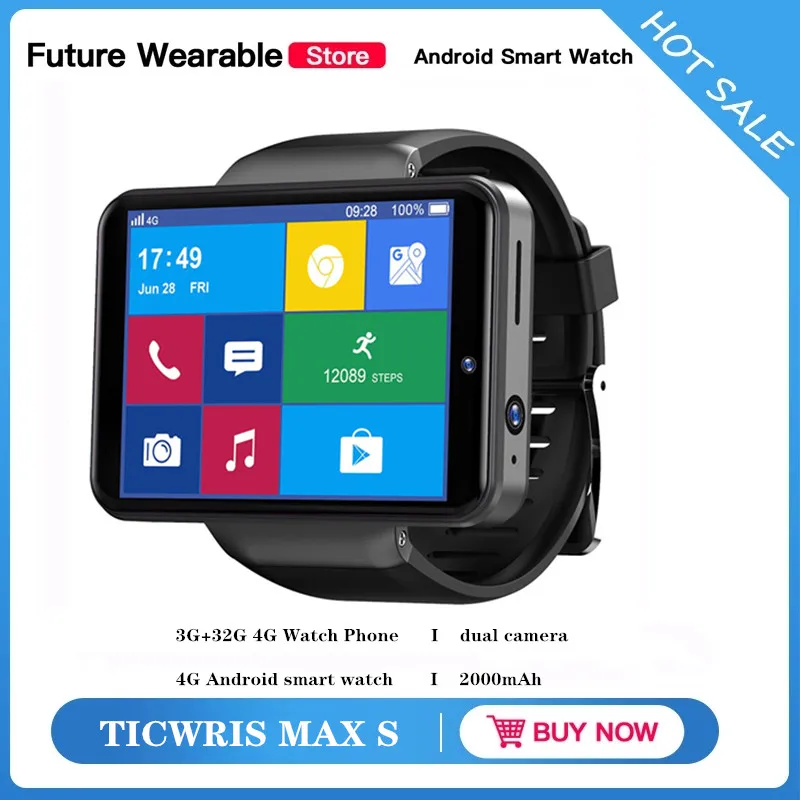 Фото TICWRIS MAX S 2.4'IPS 640 * 480 3G + 32G 4G Watch Phone Smartwatch 2020 Dual Camera Face Unlock Life Assistant GPS Game Play Смарт-часы