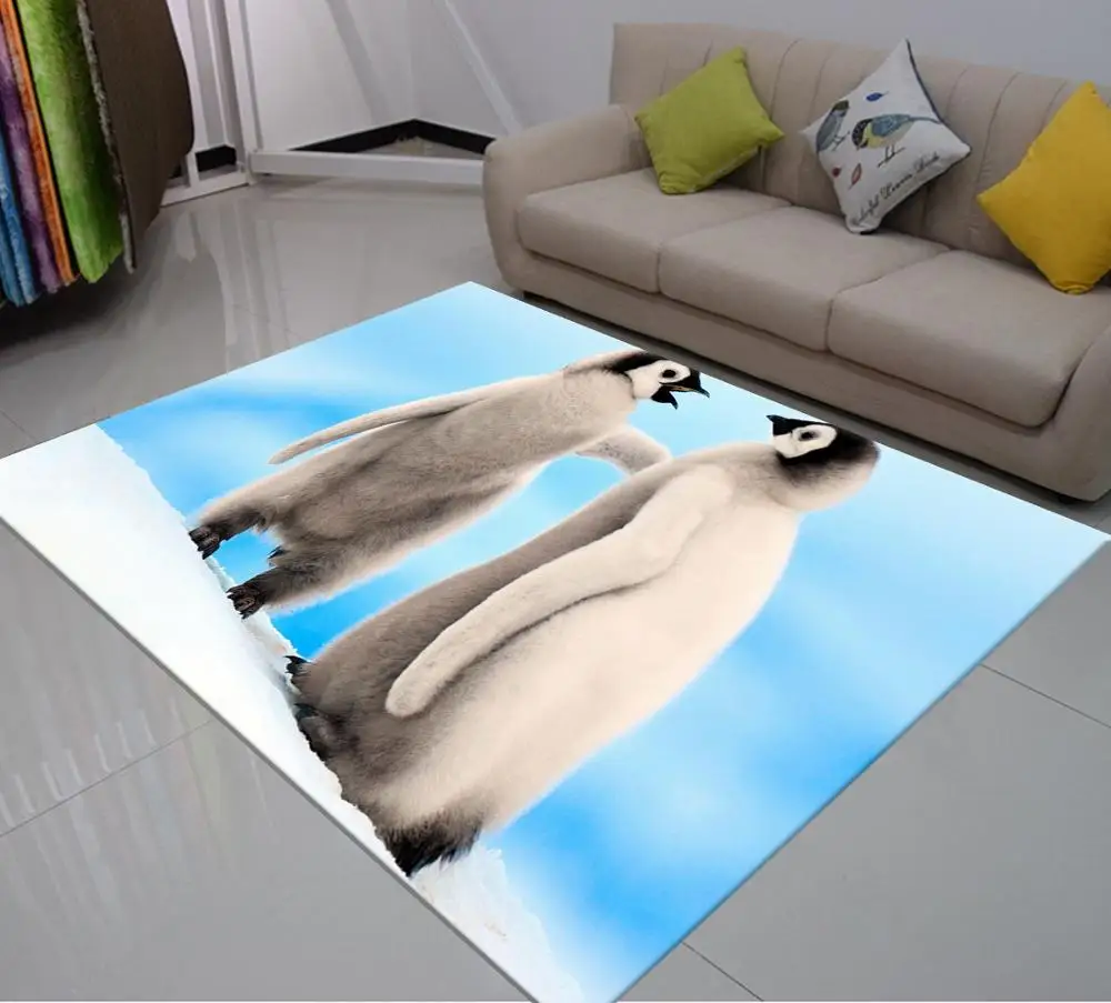 Мягкий большой ковер с 3D принтом пингвина для спальни современный нескользящий