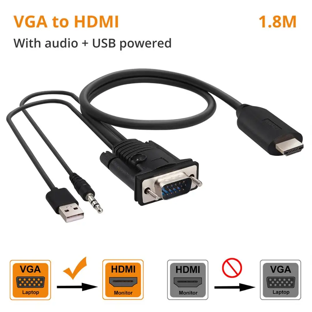 Адаптер/кабель преобразователь с VGA на HDMI 3 5 мм|Кабели VGA| |