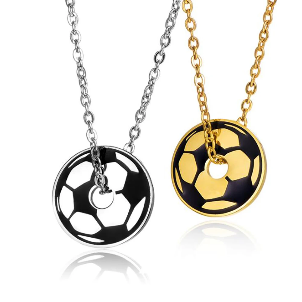 Stainless Steel Gold Soccer Ball Player Pendant Necklace Football Jewelry Necklaces Gift For Him |