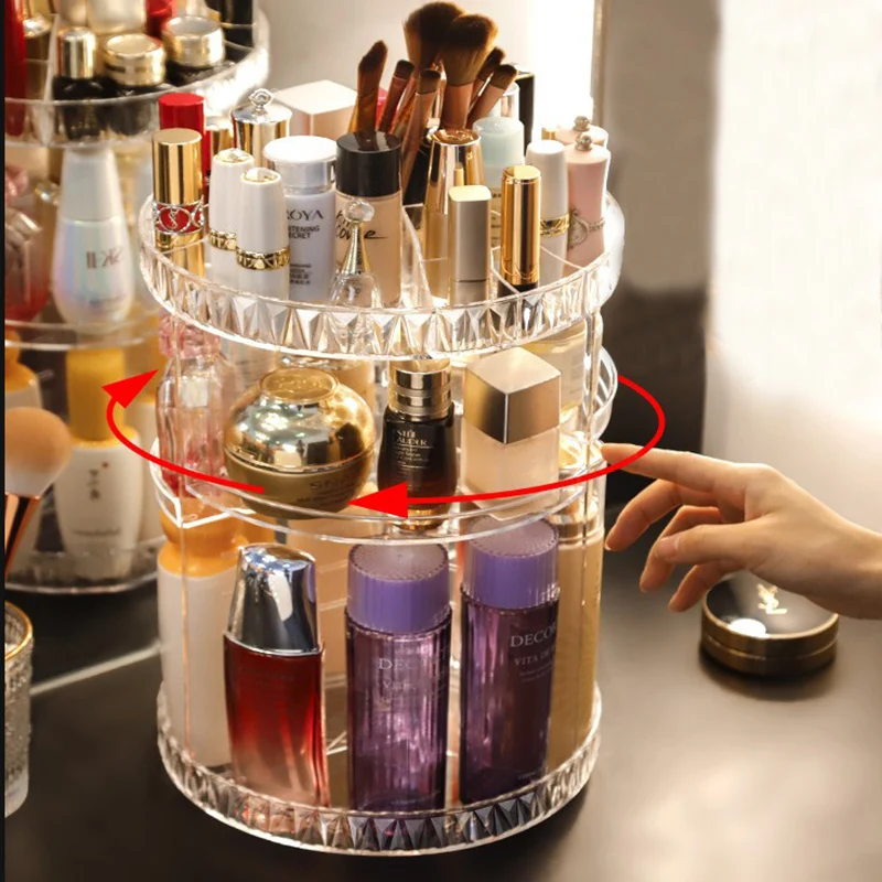 

Rotat Cosmetic Storage Box Makeup Organizer Transparent Acrylic Lipstick Display Stand Diamond Pattern Plastic Box Large