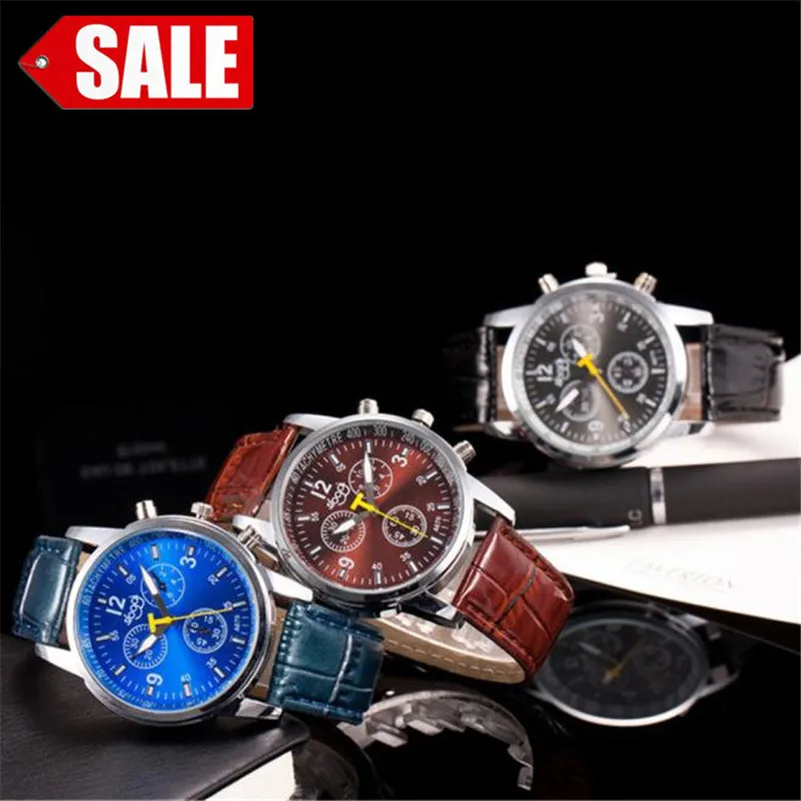 

relogio masculino watch men Crocodile Faux Leather Mens Analog Watch Wrist Watch three-eyes watch reloj hombre MM3
