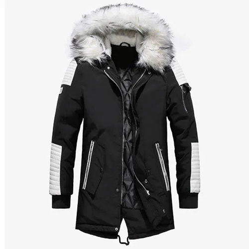 Black White T40 Зимний длинный пуховик пальто Для мужчин при температуре минус 40 градусов парки с хлопковой подкладкой Для мужчин меховой воротник с капюшоном и защитой от ветра пуховик Канада - Цвет: Black White T40