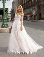 long sleeve boho v neck backless lace appliques beach bridal gowns boho wedding dresses custom made 2021