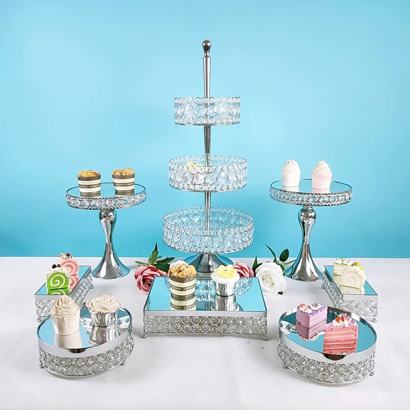 Rectangular Mirror-Top Cake Stand Risers Dessert Tray Set (Gold) 3 tiers cupcake stand | Дом и сад