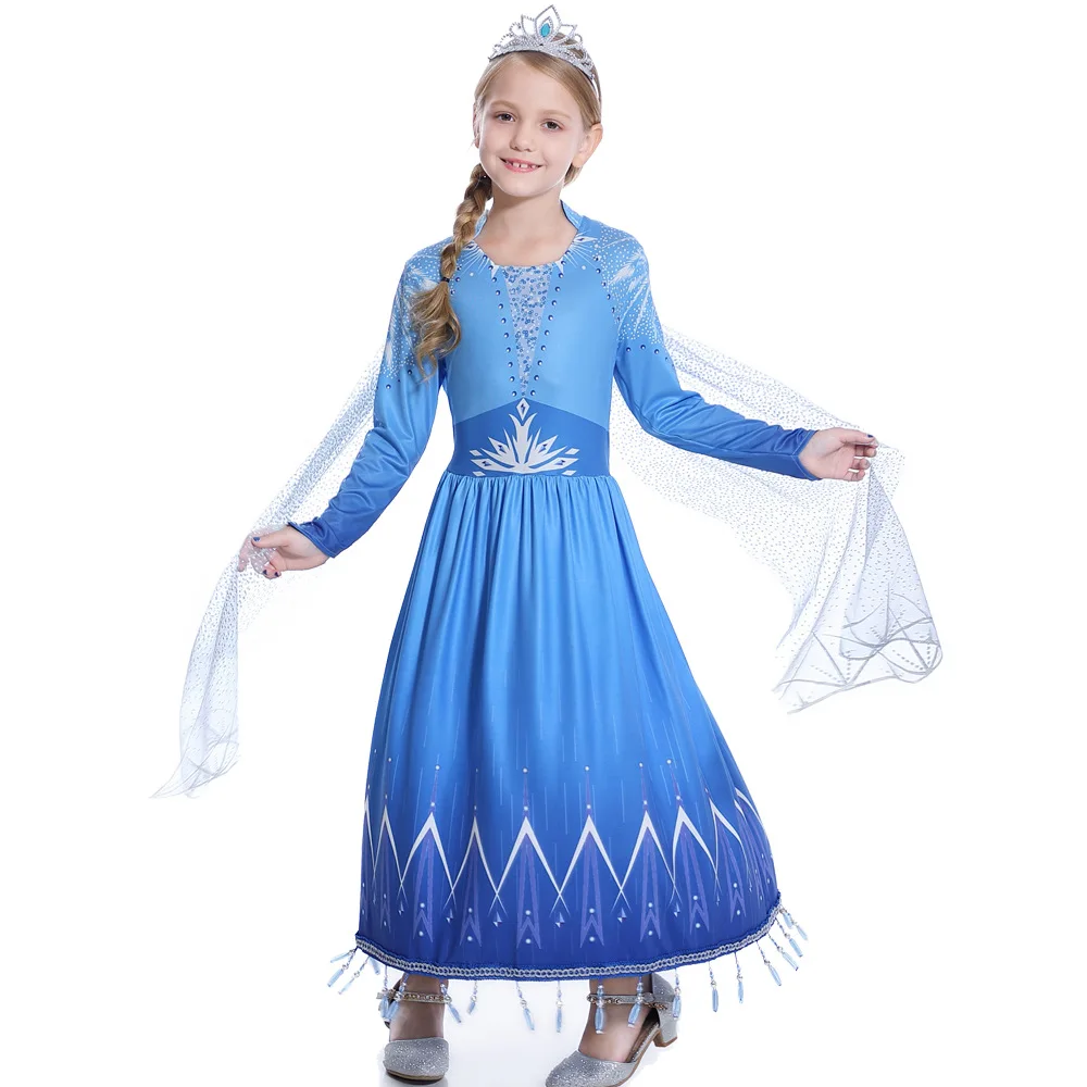 

2019 new Movie Princess Elsa Dress Girl Kid Halloween Party Anna Snow Queen Elza Cosplay Costume Children Birthday Elsa Vestidos
