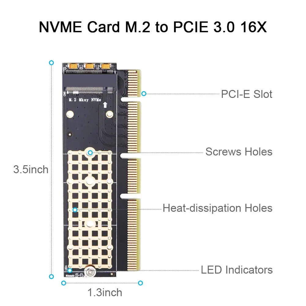 Переходник onbian M.2 NVMe SSD на карту PCIe M2 Key M драйвер с силиконовой охлаждающей