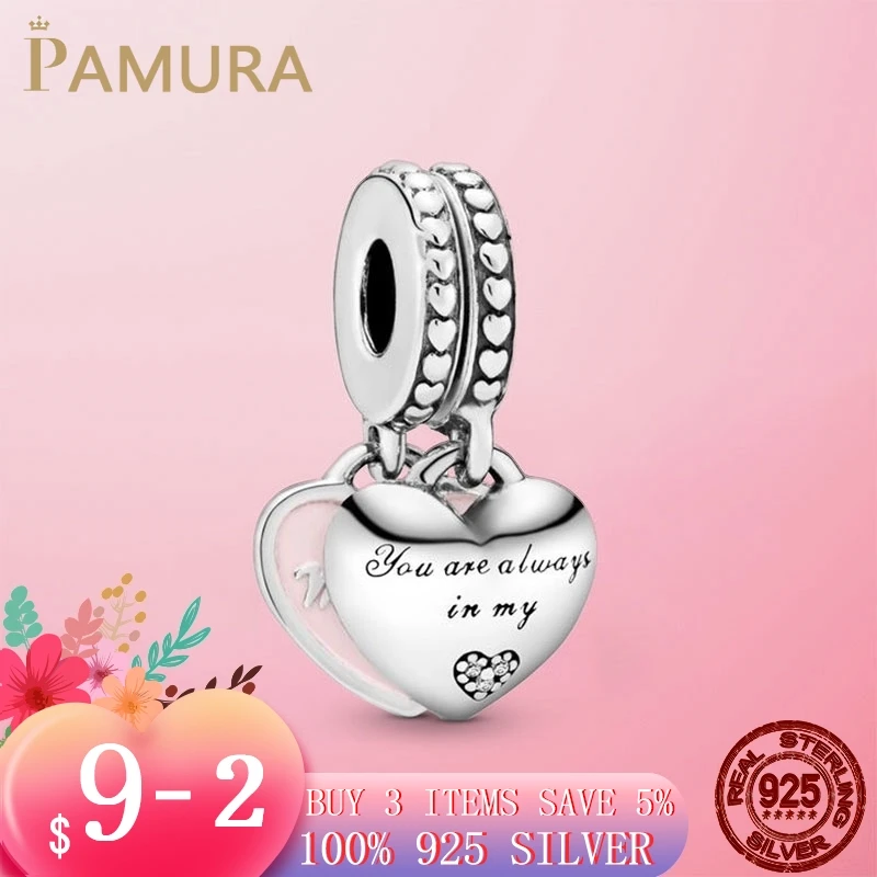 925 пробы серебро мать и дочь сердца с позолоченным кольцом драгоценные бусины