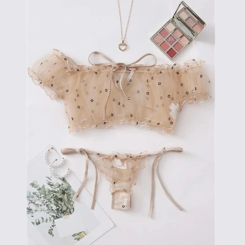 Комплект женского нижнего белья из 2 предметов милая пикантная сетчатая одежда с