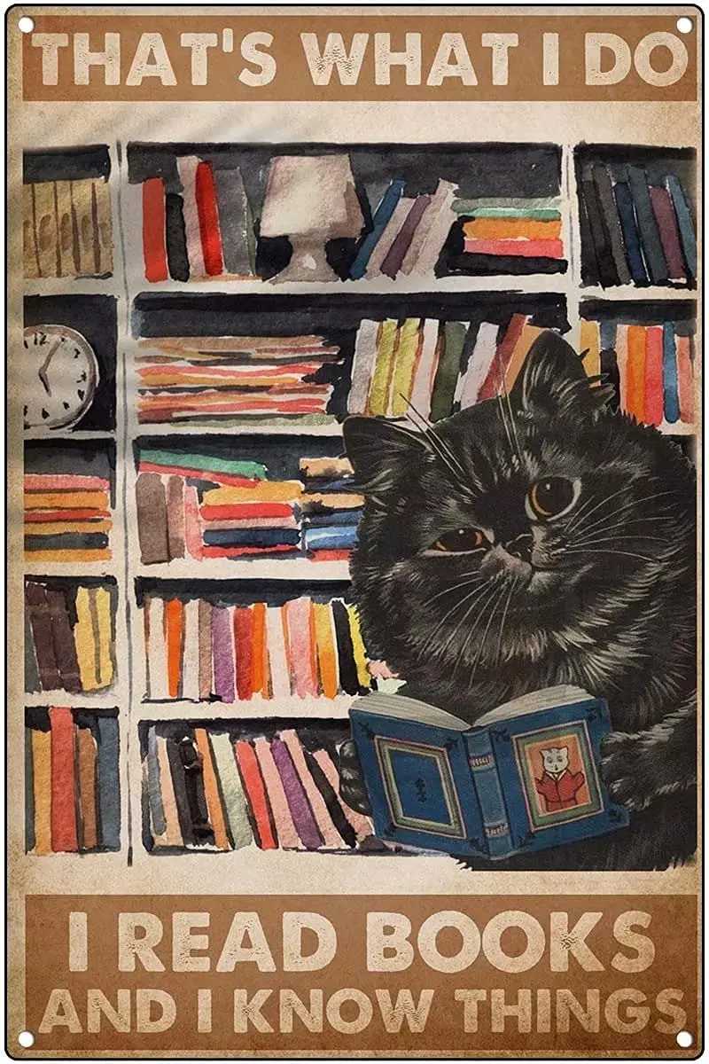 

Металлический жестяной знак с животными и книгой-милый черный кот, что я читаю книги, винтажный жестяной знак подходит для дома, кухни, клуба