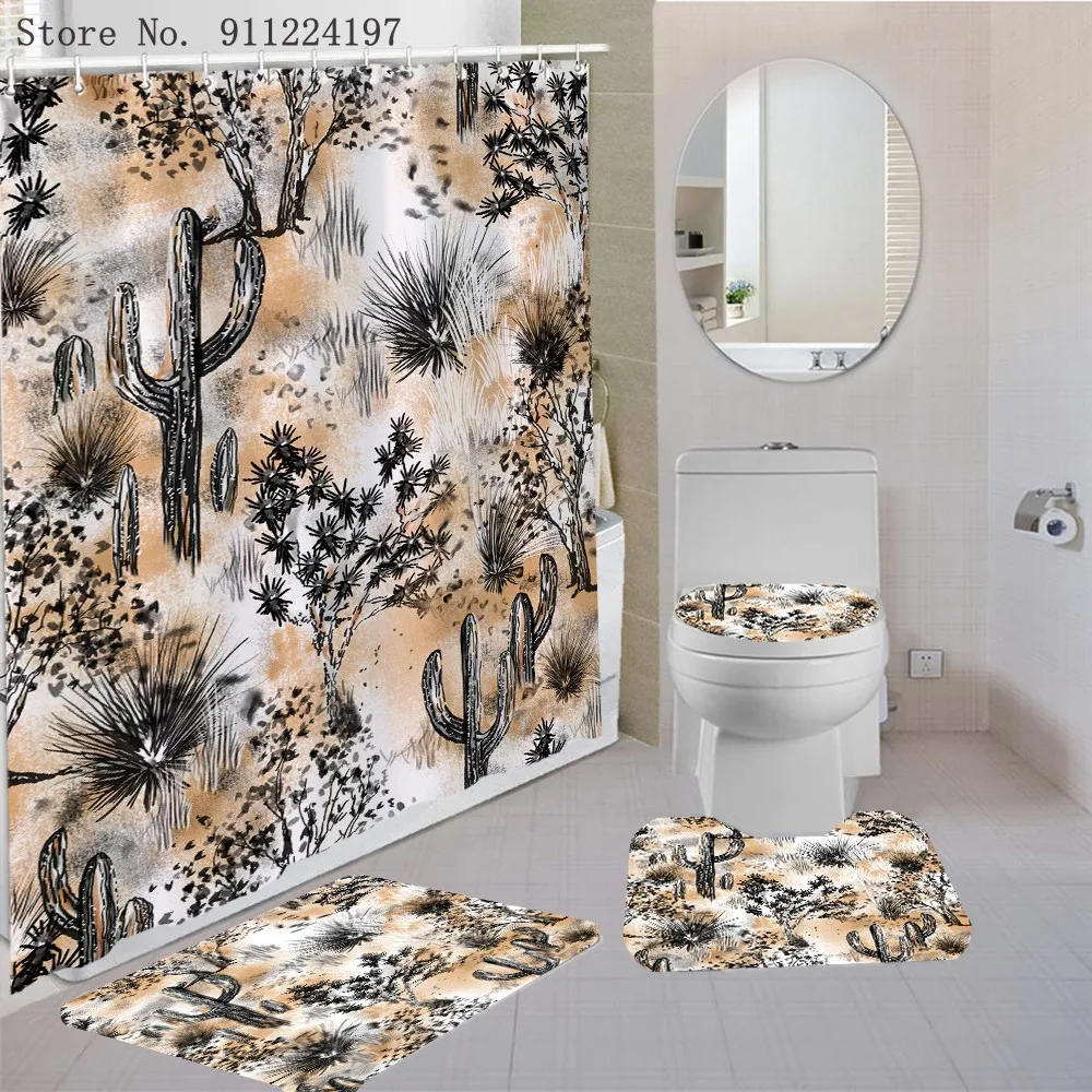 

White Flower Shower Curtain Floor Mat U Shape Mat Toilet Lid Cover Bath Curtain Waterproof Almond tree Bathroom Rugs Bath Mat