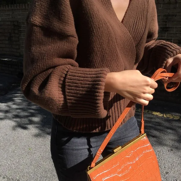 Женский вязаный кардиган с рукавами-фонариками свободный трикотажный свитер