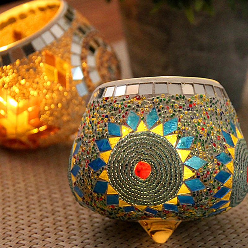 Мозаичный подсвечник ручной работы романтический для ужина свадьбы вечеринки