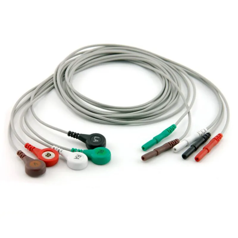 

16psets/lot Free Shipping AAAMI holter recorder ECG leadwire,5 leads,Snap,AHA D1.5 to Snap 4.0 Holter Cables for Holter Machine