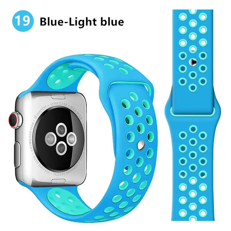 blue light blue 19 Ремешок для apple watch band 44 мм 40 мм apple watch 5 4 3 2 iwatch band 42 мм 38 мм спортивный силиконовый браслет correa аксессуары для часов - Цвет ремешка: blue light blue 19