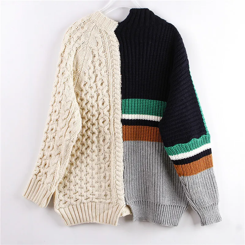 [EWQ] korea style full sleeve Panelled women Knit sweater Vintage Plus Size Thick Warm Cardigan Sweater 2019 autumn new QL19812 |