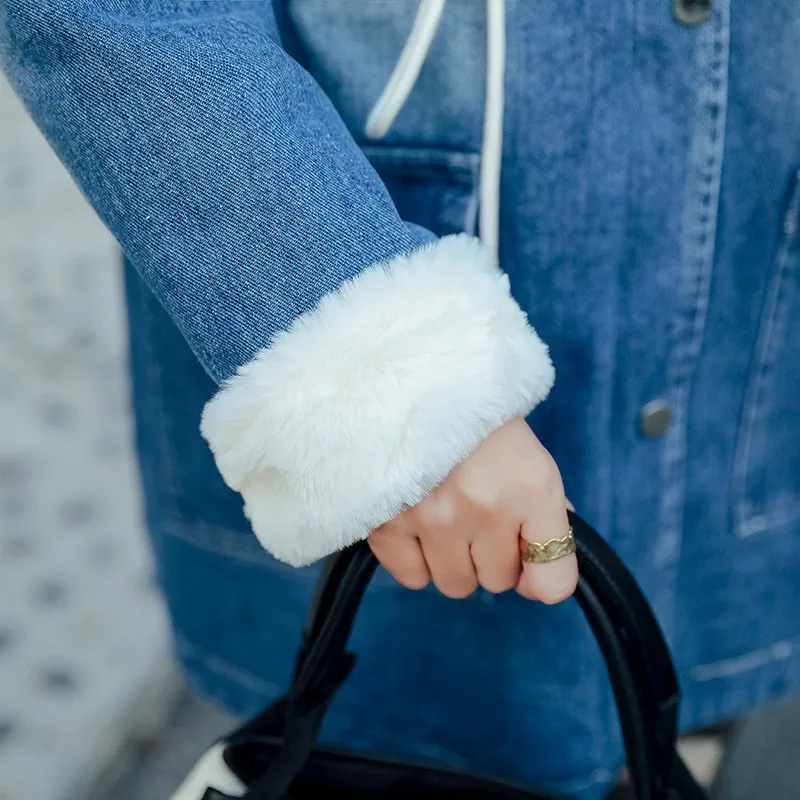 

Women Winter Thick Fur Lining Long Jacket Loose Fit Casual Denim Coat Hoody Overcoat Outwear Jean Chaqueta Streetwear Warm Coats