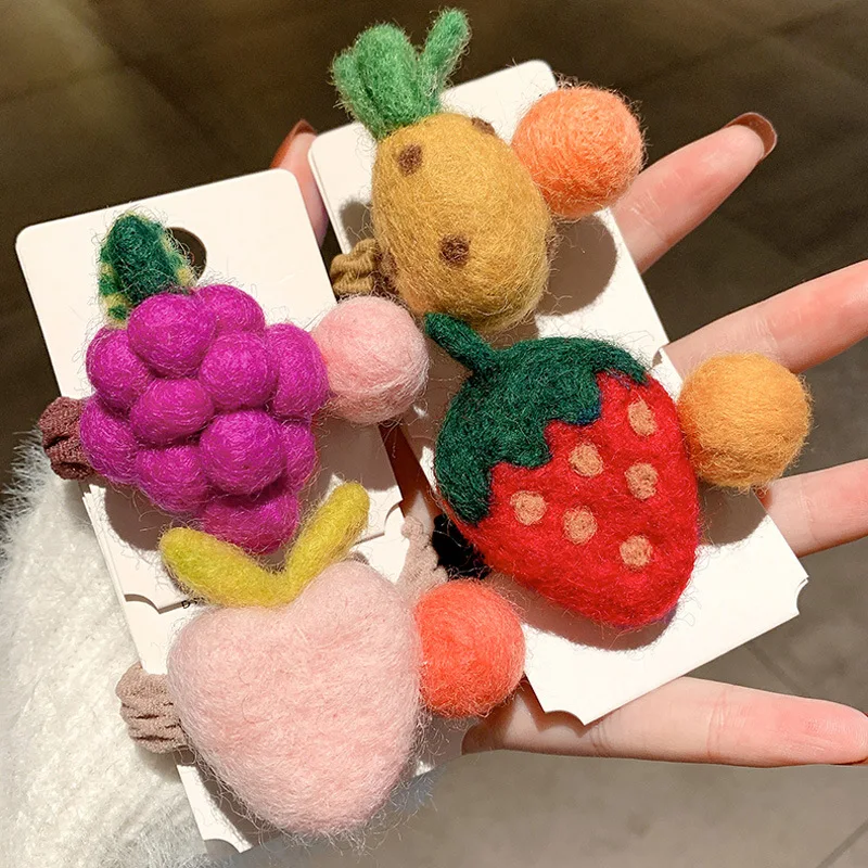 Милая мультяшная резинка для волос с фруктами эластичная шерстяная детский