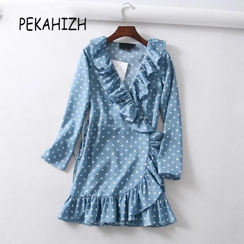 Женское винтажное платье с запахом шифоновое цветочным принтом V образным