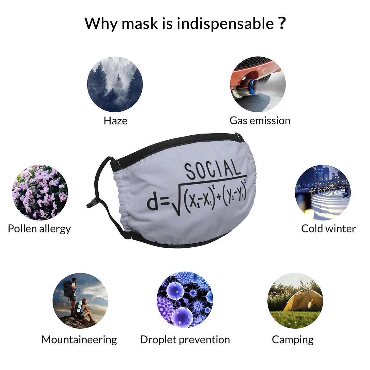 

Social Distance (formula) Mask Washable Printed Mouth Face Mask Cotton Fabric Anti Haze Protection Cover Respirator for Adult