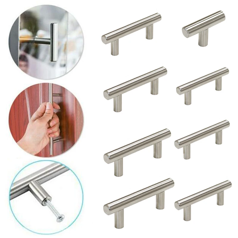 Серебряная кухонная дверь Т-бар с прямой ручкой ручки для шкафа диаметр 10 мм из