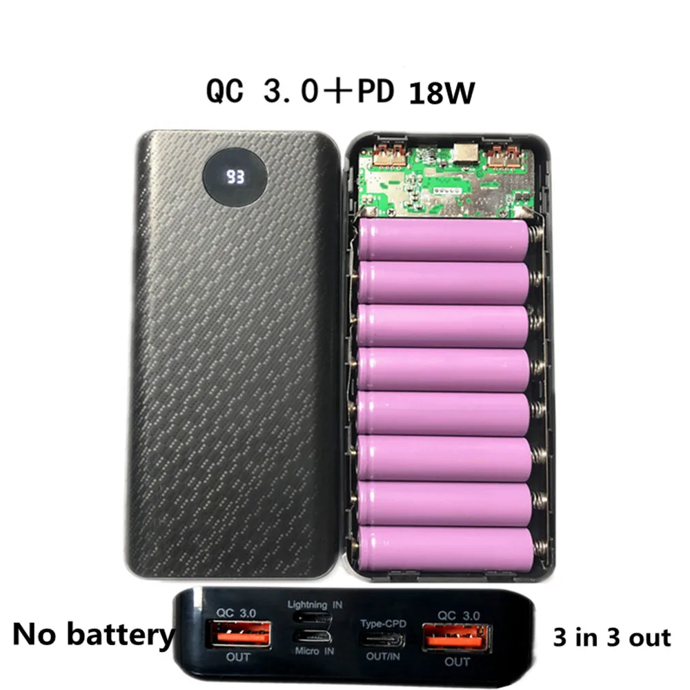 Быстрая зарядка 3 0 Мощность банка 18650 чехол QC3.0 5V 9V 12V Li Ion Батарея держатель