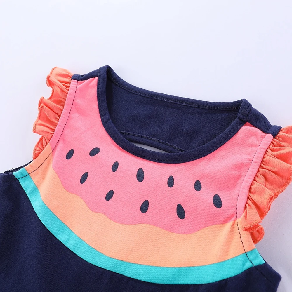 Mudkingdom Little Girls Dress Watermelon Print Lotus Leaf Sleeve Pleated Vest | Детская одежда и обувь