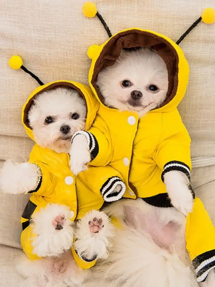 

New Winter Pet Coat Thick Warm Bee Role-Playing Hooded Jumpsuit Dog Coat Chihuahua French Bulldog Clothing Parka