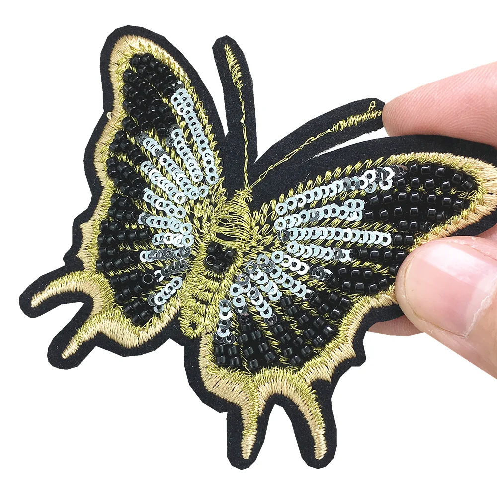 Нашивки с блестками и бабочками для одежды нашивка вышивкой Аппликация из бисера