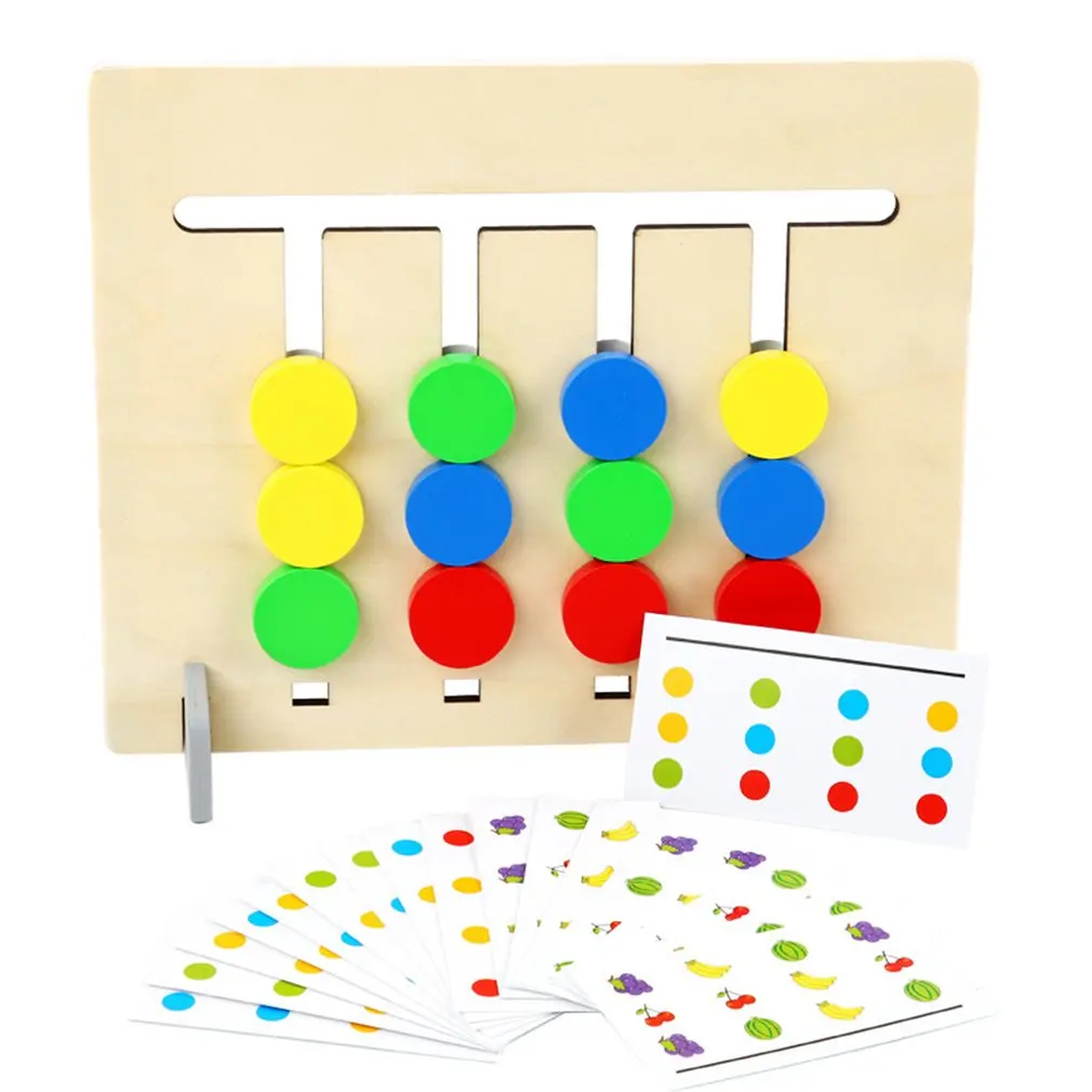 Juguetes educativos para ni&ntilde;os, juego de l&oacute;gica de frutas de cuatro colores, de madera de doble cara, iluminaci&oacute;n Montessori, regalo de Navidad-4