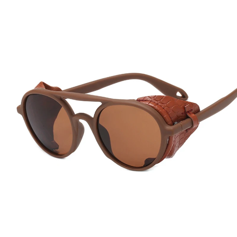 

Vintage Steampunk Sunglasses Man Woman Brand Designer Retro Round Sun Glasses Male Female Fashion Leather High Quality UV400