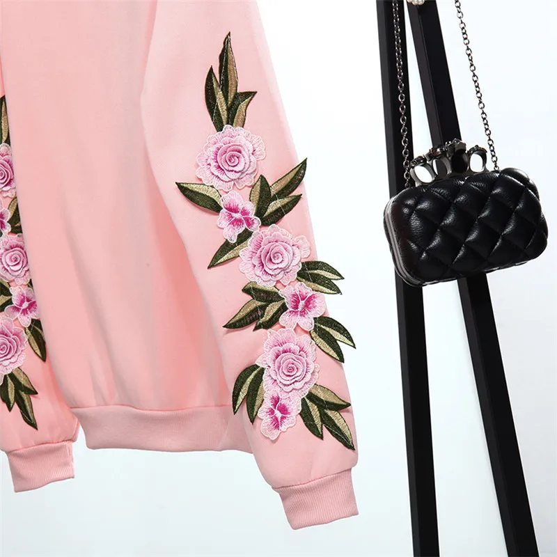 Женский свитер с вышивкой в стиле Харадзюку свободный розовый Корейском осенняя