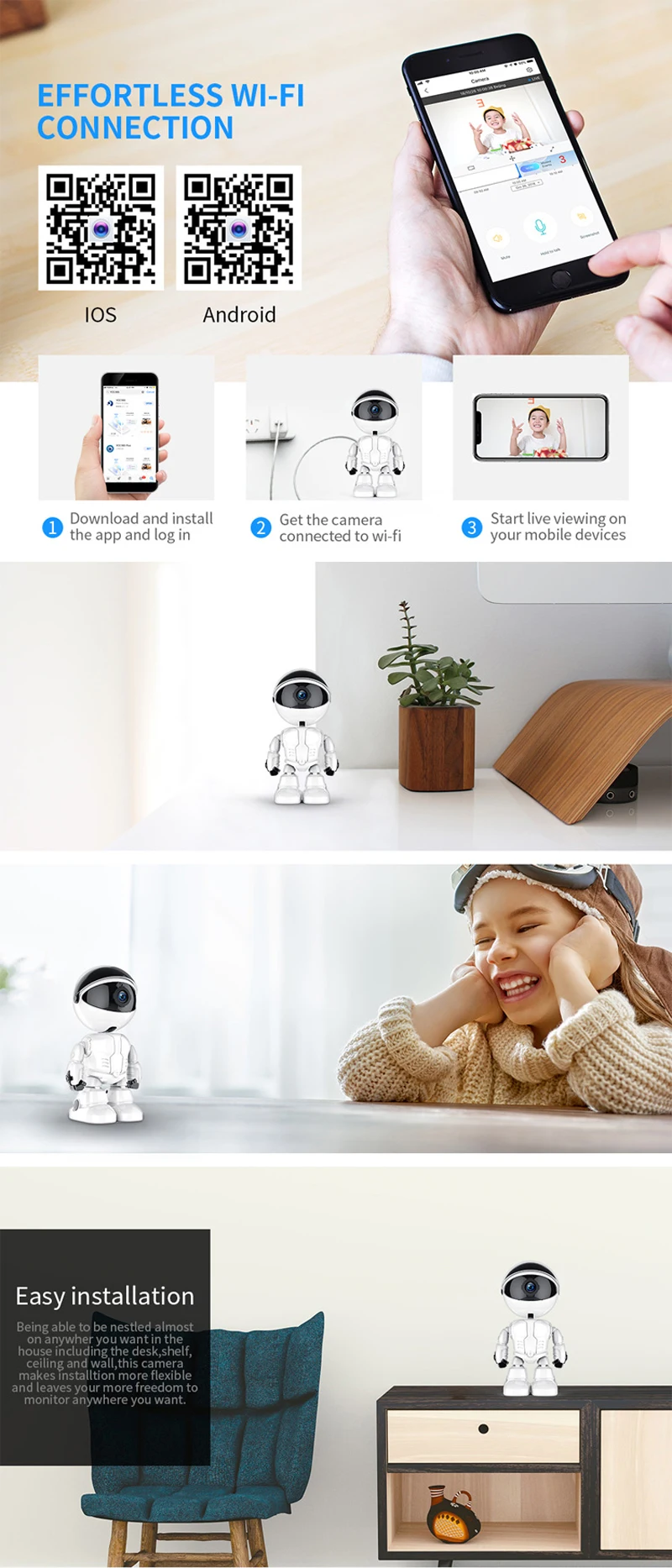 WakeView робот беспроводной P2P облачная технология IP wifi камера ночного видения многоязычные языки дистанционного наблюдения сигнализация IOS Android