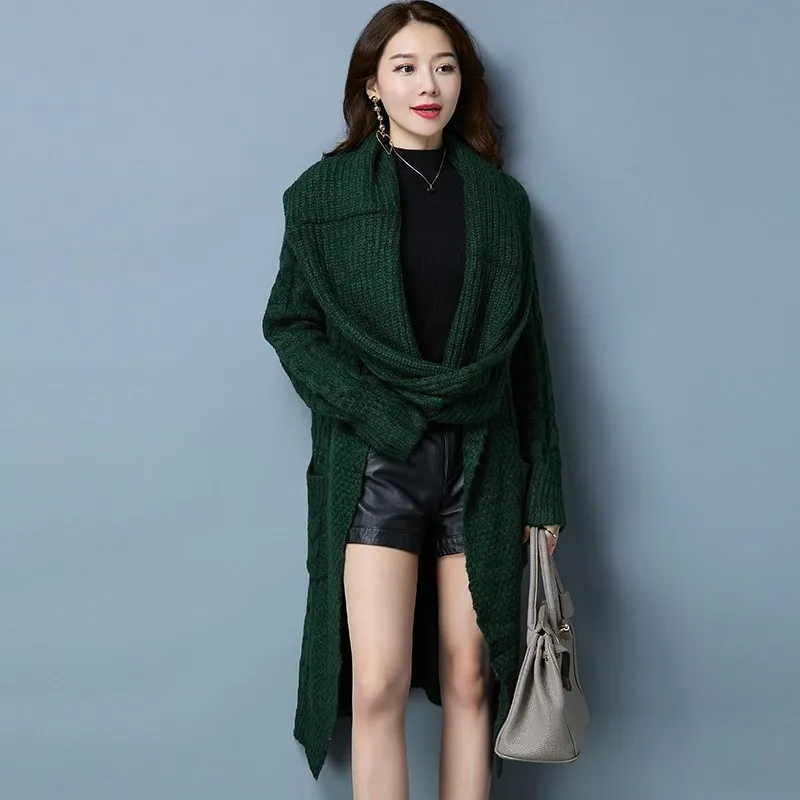Новинка кардиган с воротником-шарфом женская накидка длинным рукавом пальто