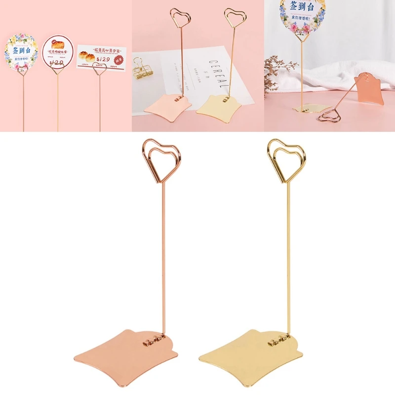 

Photo Holder Metal Clip w/ Metal Base Gold Rose Gold Heart-shaped for Weddings Restaurants Banquets Home Office Decor