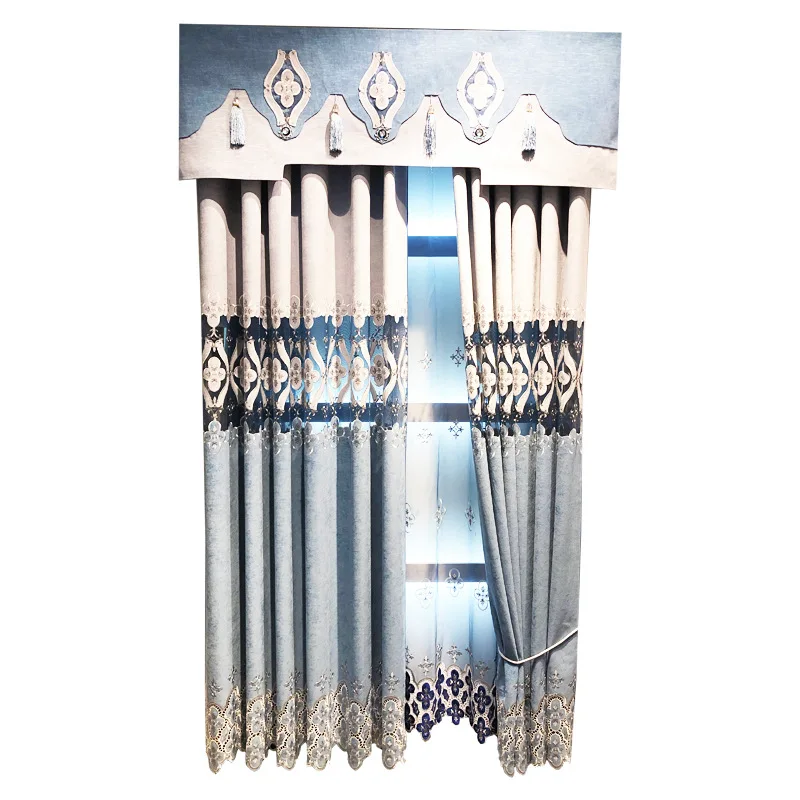 

2021 new Chinese modern simple living room bedroom bay window chenille hollow splicing curtain customization