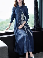 tiyihailey free shipping fashion women long maxi chinese style full sleeve embroidery single breasted turn down collar dress