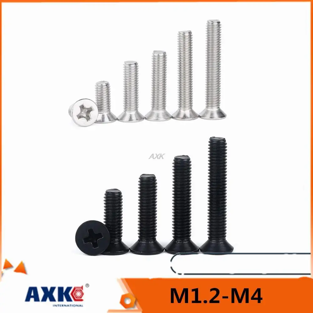 

50x M1.2 M1.4 M1.6 M2 M2.5 M3 M3.5 M4 Mini Micro черная 304 Нержавеющая сталь крестообразный