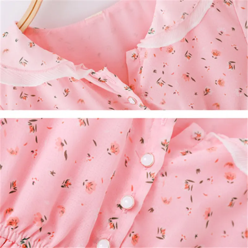 

2021 New Chiffon Summer Dress For Girls Pink Green Ruffles Toddler Clothes Children Knee Length Dress Teen Party Korean Costume