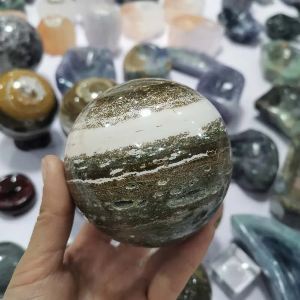 

1pc natural sea jasper crystal ball stone ball feng shui home decoration