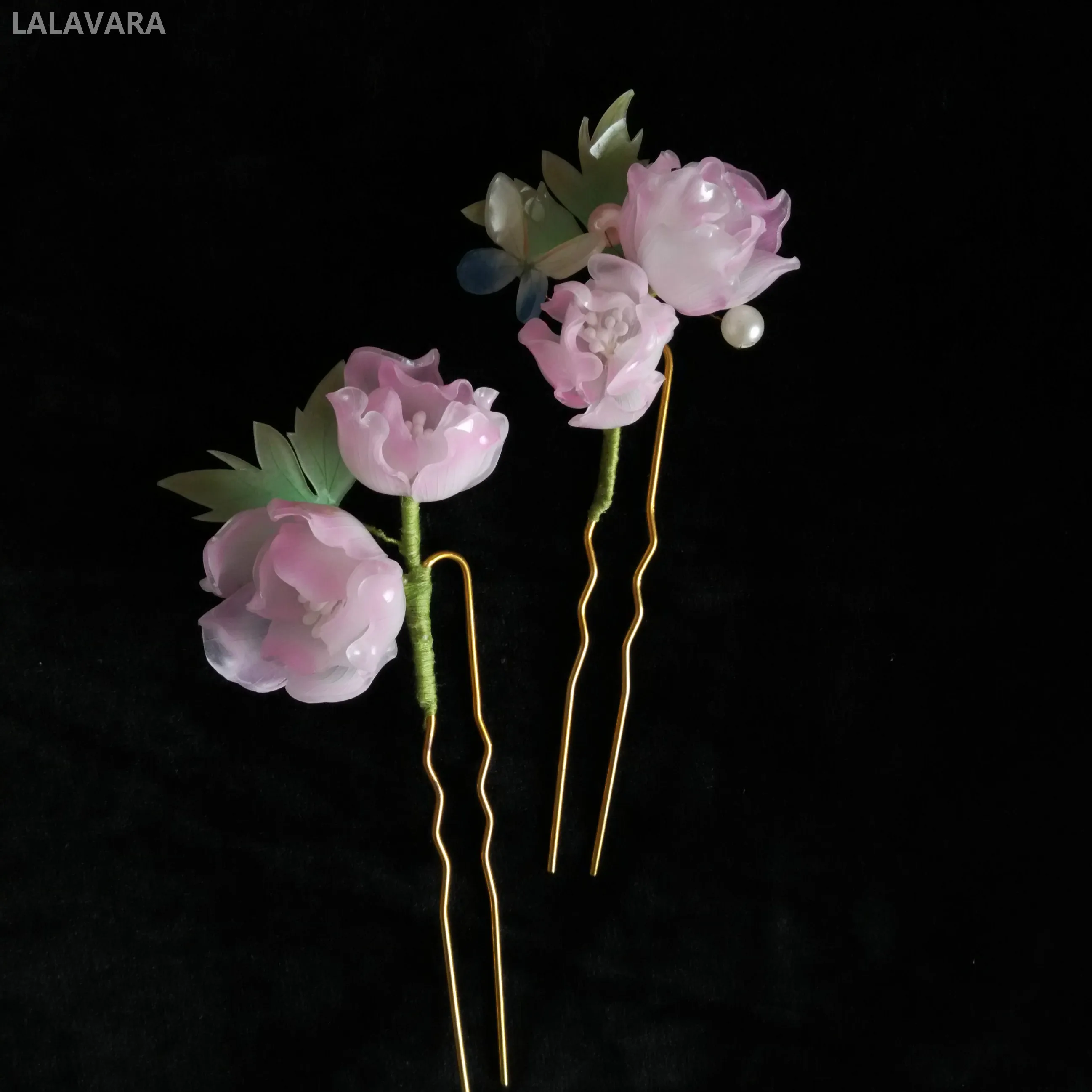 LALAVARA пион ручной работы заколки для волос Китайский Винтаж Kanzashi для женщин девочек булочка updo аксессуары для волос