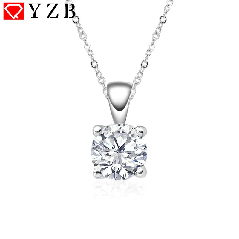 

QYZB Trendy 1 CT D Color Moissanite Necklace Pendant 925 Silver 18k Gold Plated for Women Wedding Party Bridal Fine Jewelry Gift