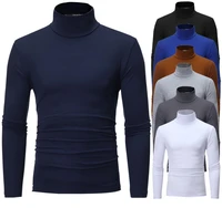 2021 new spring and autumn mens high collar long sleeve t shirt solid color slim casual mens t shirt t shirt mens