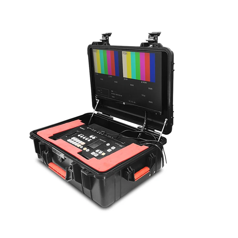 

Portable mobile studio mixer integrated guide switcher, recording and monitoring screen, customized suitcase