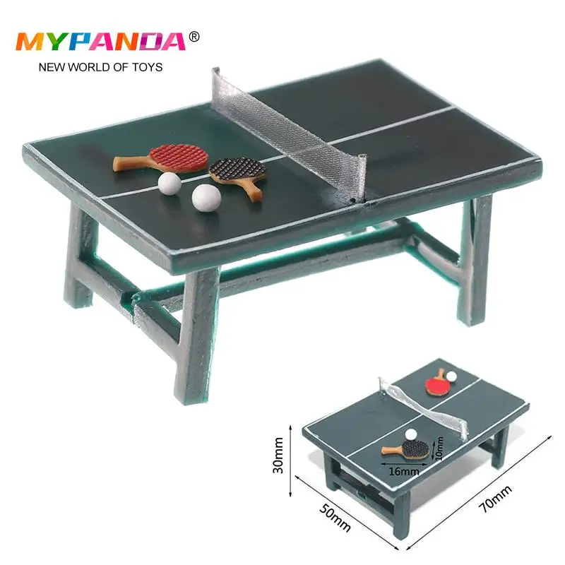 1/12 Dollhouse Table Tennis Ball Mini Ping Pong Table With Balls Rackets Doll House Decoration